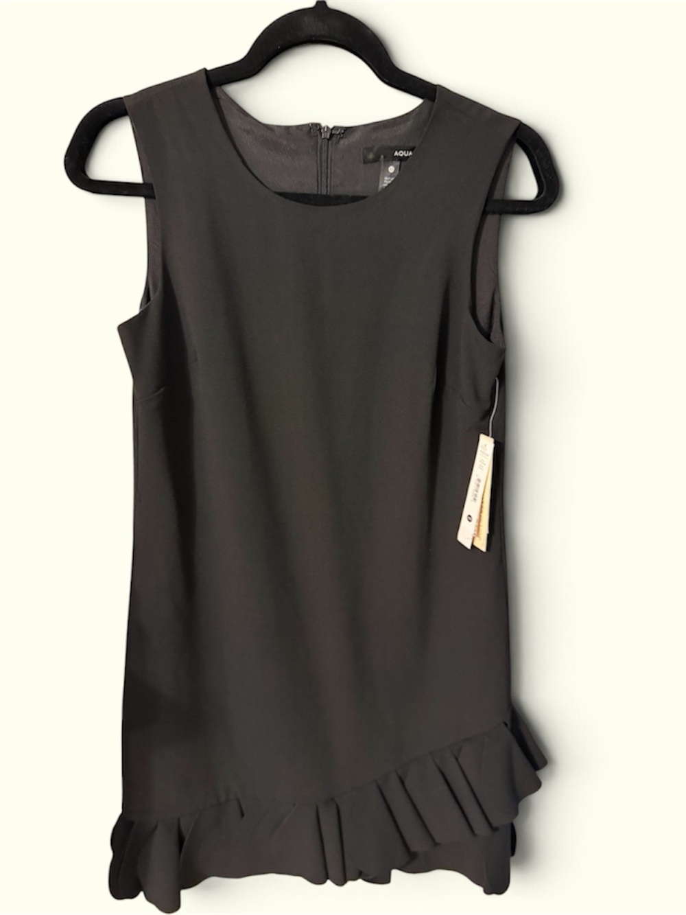 AQUA Black Sleeveless Ruffle Hem Shift Mini Dress NWT XS